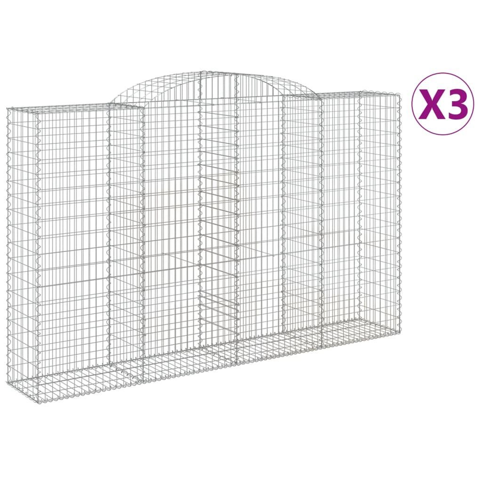 Voir la diapositive 2 : VIDAXL Paniers a gabions arques 3 pcs 300x50x180/200 cm fer galvanise
