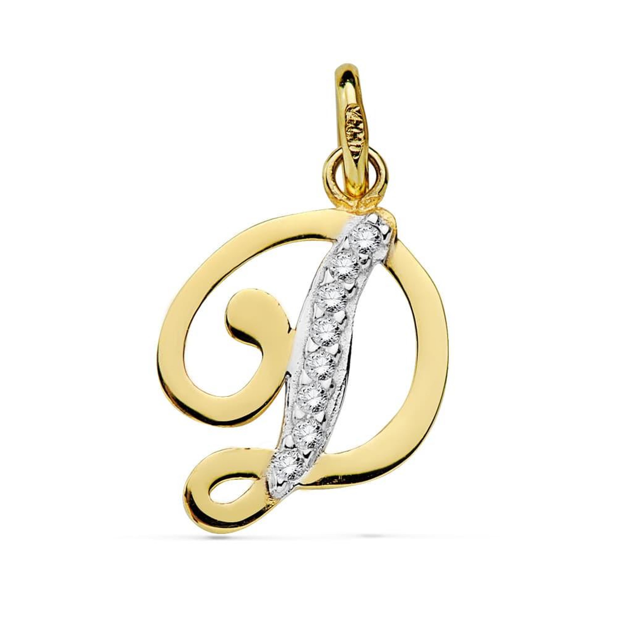 L'ATELIER D'AZUR Pendentif Or 18 Carats 750 Jaune Serti de Zirconiums - Initiale Lettre  D  - Chaine Offerte