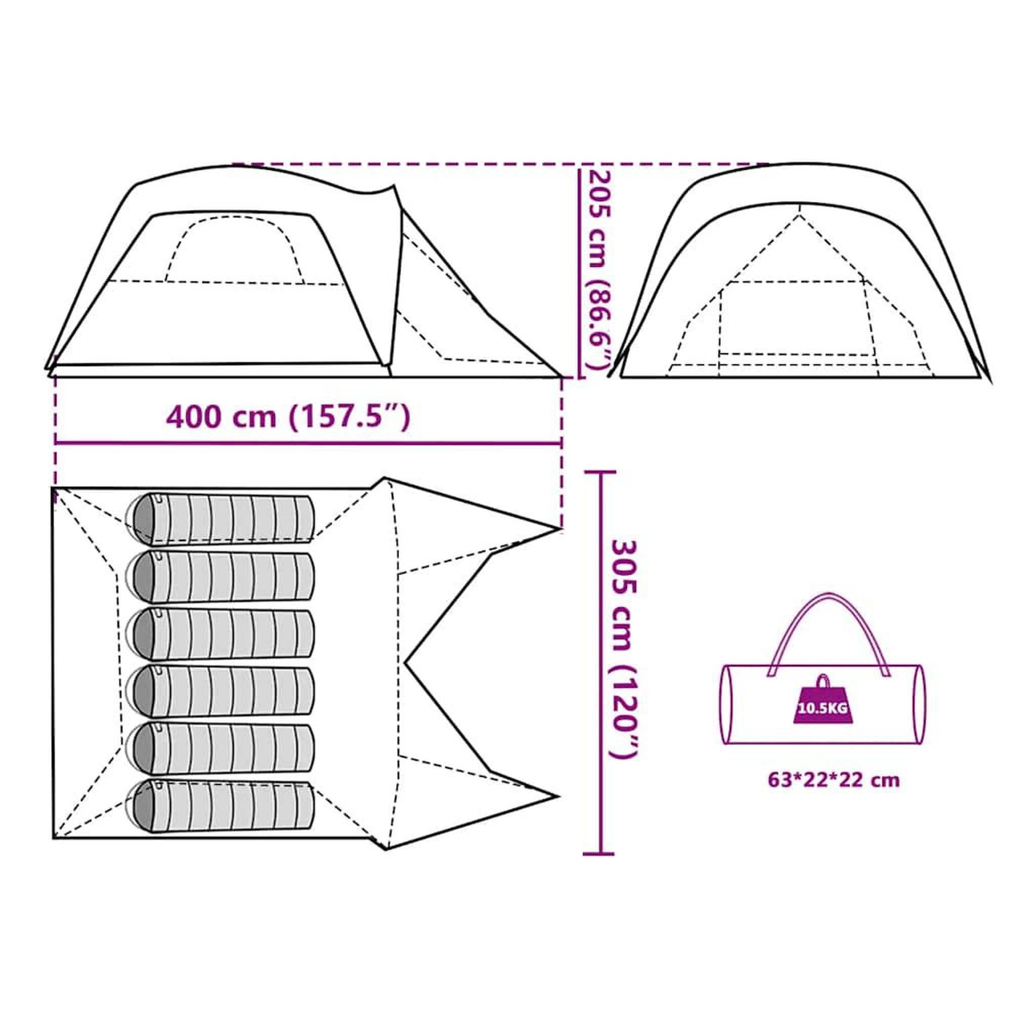 Voir la diapositive 6 : VIDAXL Tente familiale avec porche 6 personnes vert impermeable