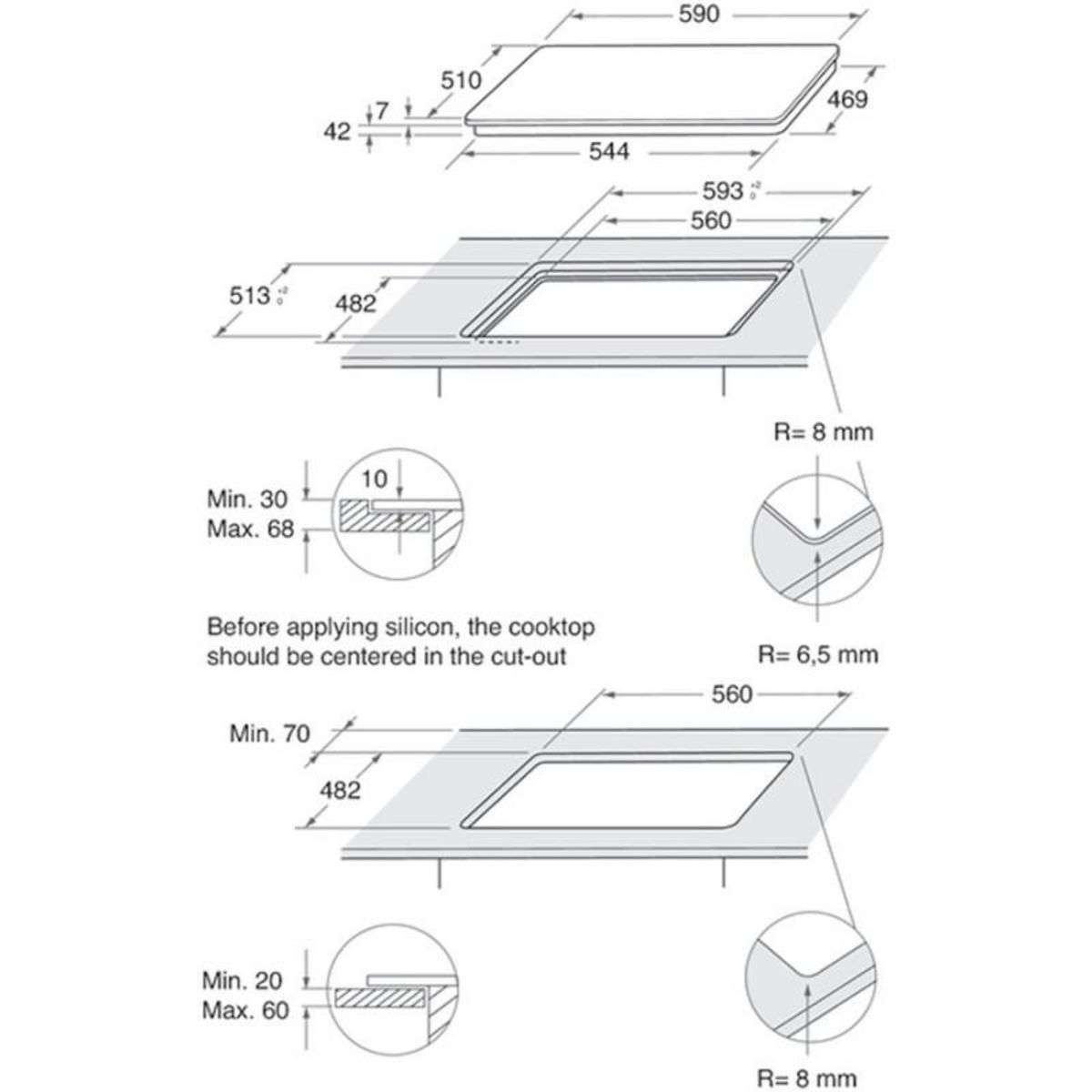 Whirlpool Table de cuisson gaz 60cm 4 feux noir - AGR555MRFR