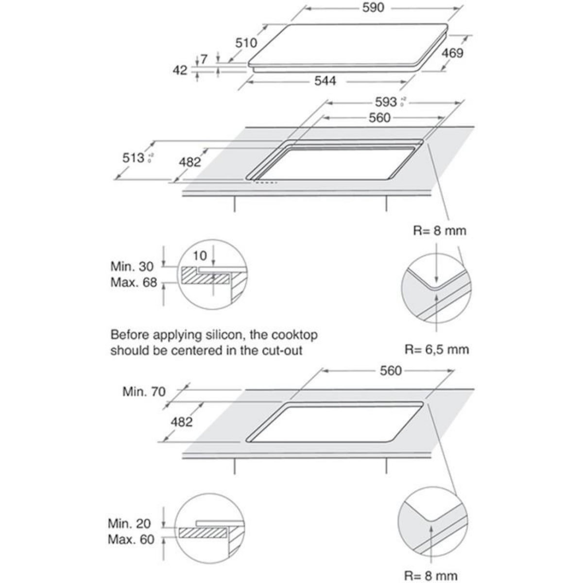 Whirlpool Table de cuisson gaz 60cm 4 feux noir - AGR555MRFR