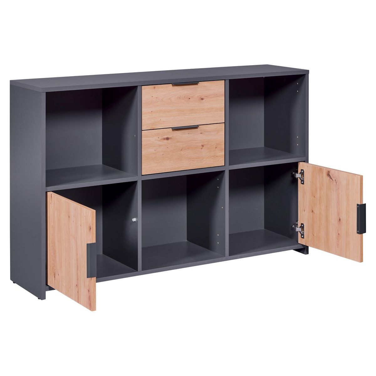 Commode de rangement 2 portes 2 tiroirs 3 niches TEO 