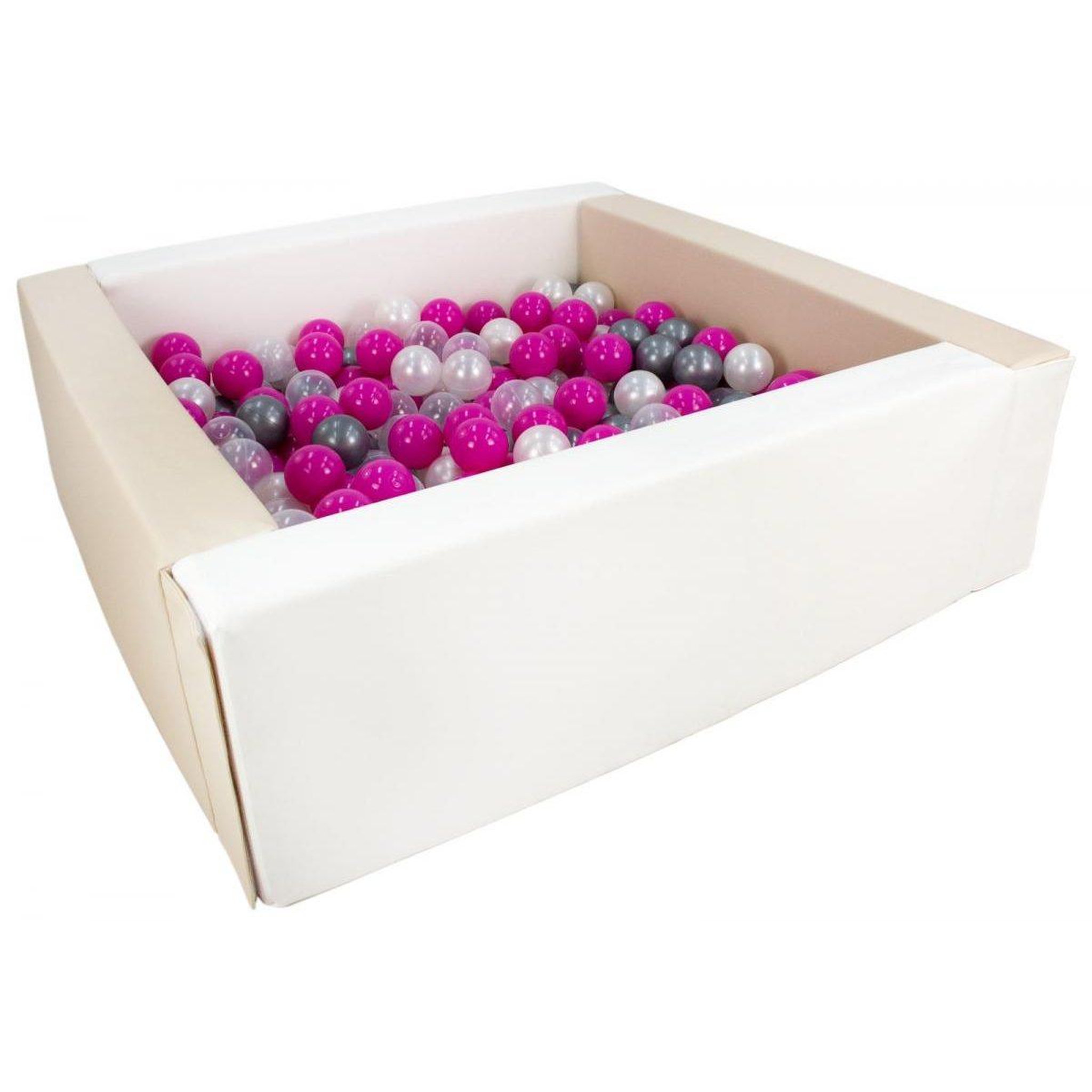 VELINDA Piscine à balles carrée avec 200 balles - blanc, cappuccino/perle, transparent, rose, argent