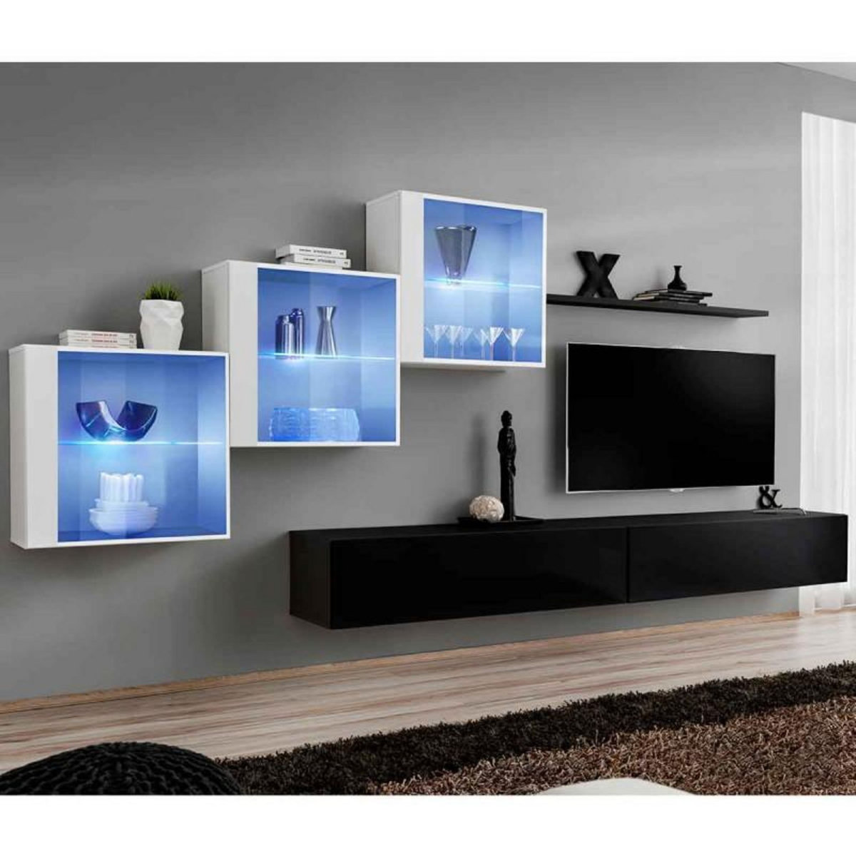 Paris Prix Meuble TV Mural Design  Switch XX  330cm Noir & Blanc