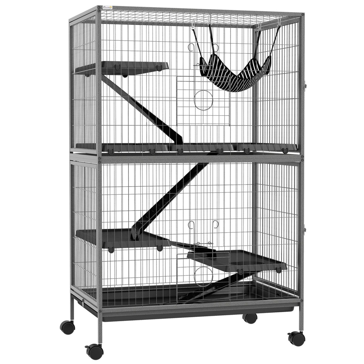 PAWHUT Cage pour rongeurs furet chinchilla 4 plateformes 3 rampes 4 portes hamac plateau acier gris noir