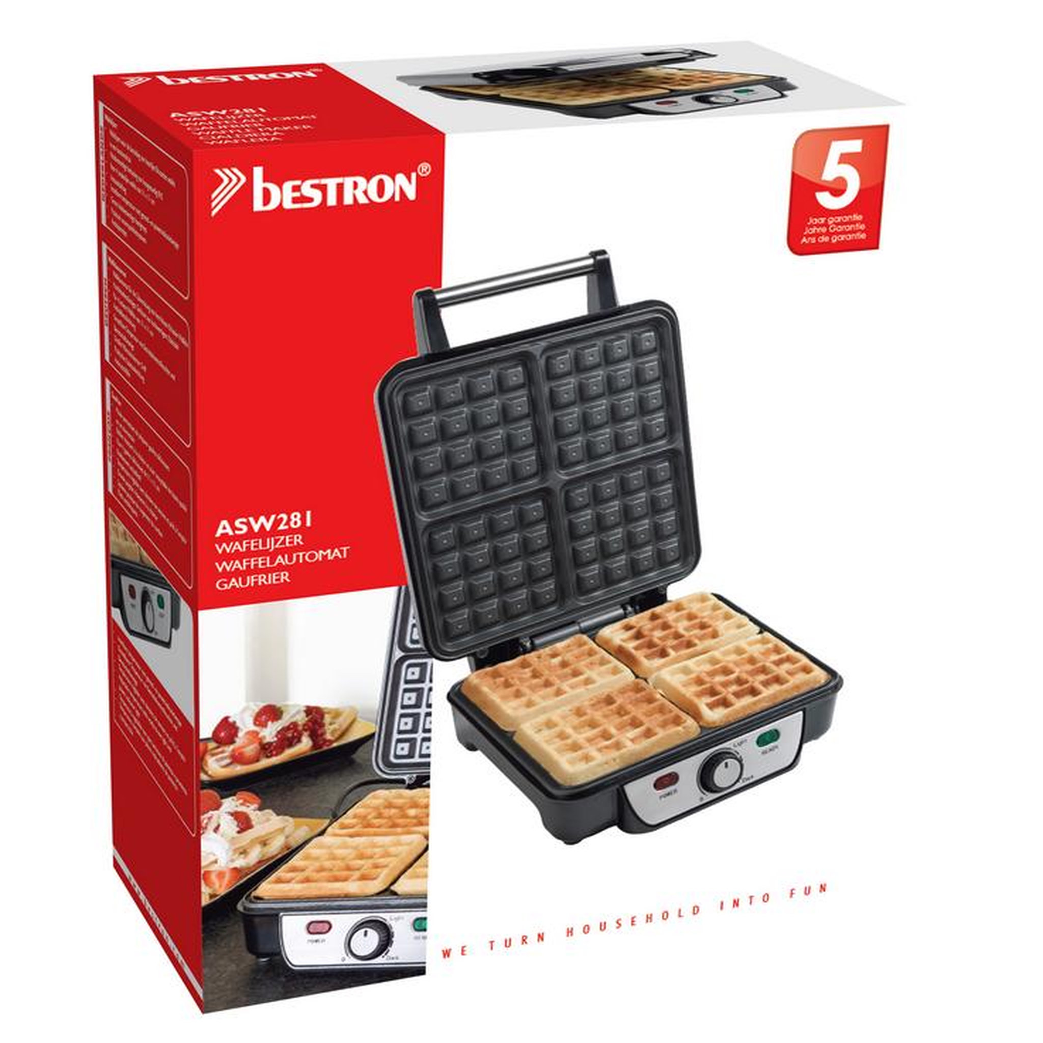 Voir la diapositive 4 : Bestron Gaufrier 1100w noir/inox - asw281