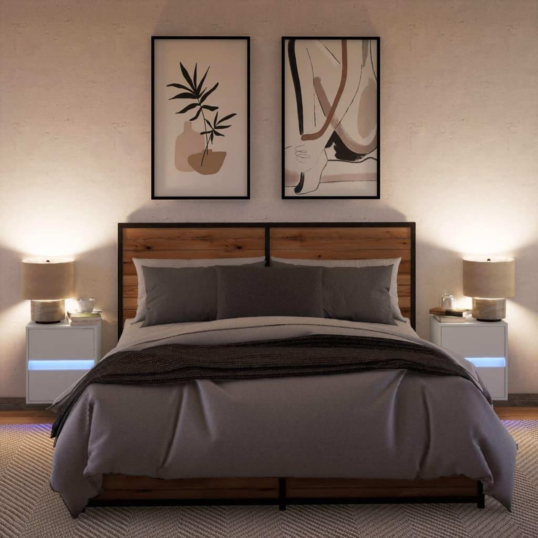 Voir la diapositive 3 : VIDAXL Tables de chevet murales avec lumieres LED 2 pcs blanc