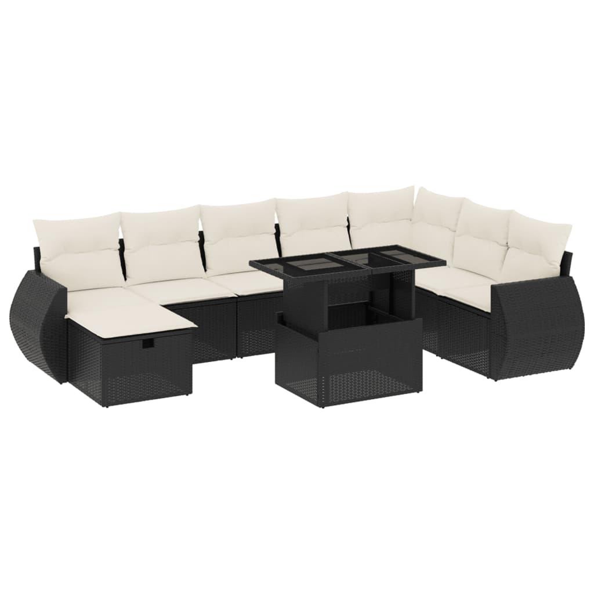 Voir la diapositive 2 : VIDAXL Salon de jardin 9 pcs avec coussins noir resine tressee