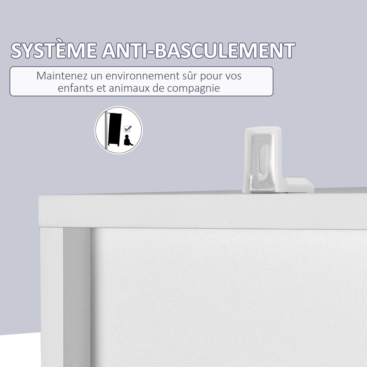 KLEANKIN Meuble colonne de salle de bain 2 portes avec étagères réglables 2 niches miroir panneaux particules blanc