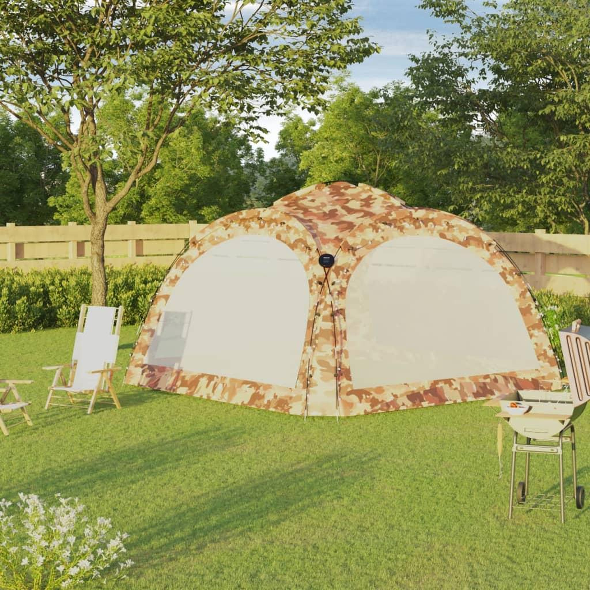 Voir la diapositive 3 : VIDAXL Tente de reception avec LED et 4 parois 3,6x3,6x2,3m Camouflage