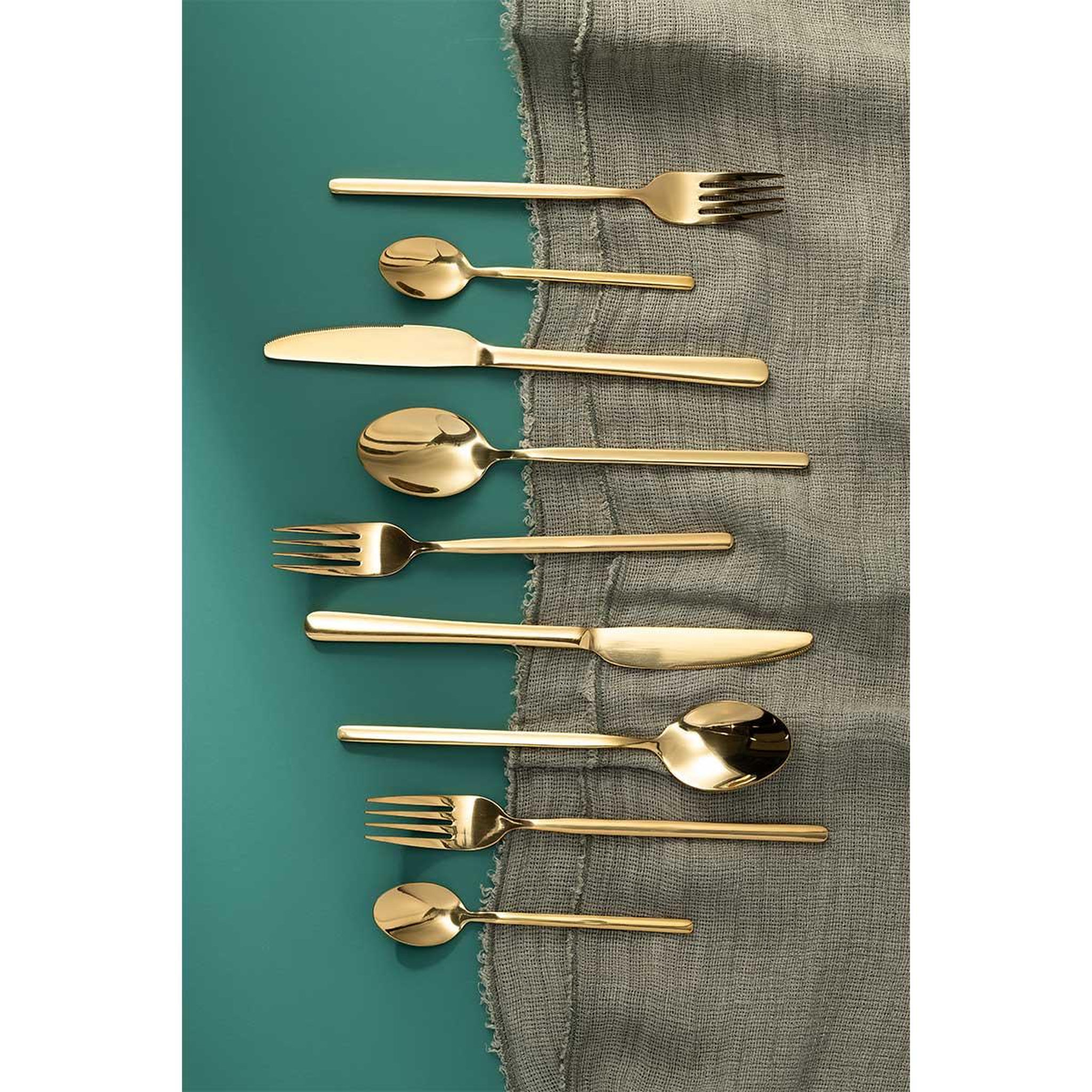 Voir la diapositive 3 : J-LINE Ménagère 24 Pièces en Inox  Brillant  27cm Or