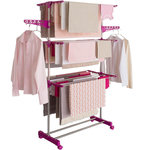 ID MARKET Séchoir à linge vertical pliable 3 niveaux MAXIMA capacité 20M inox et rose