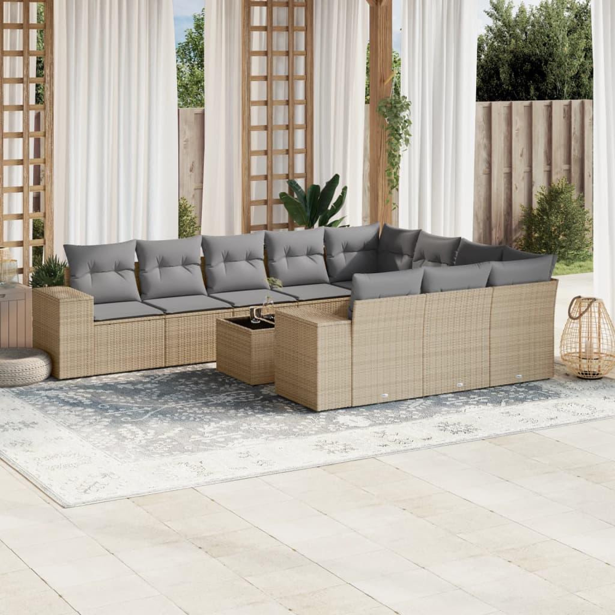 VIDAXL Salon de jardin 11 pcs avec coussins beige resine tressee