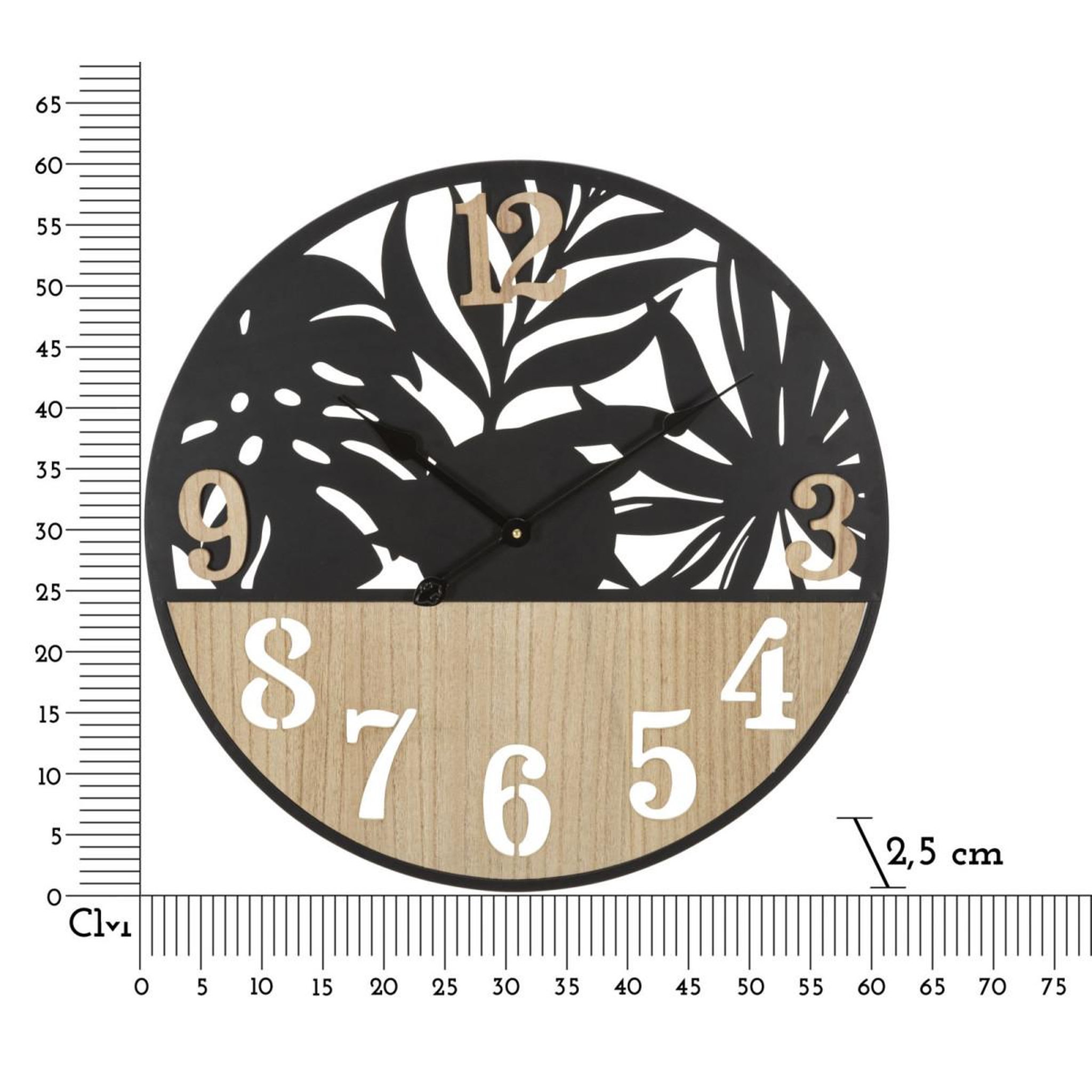 Voir la diapositive 6 : Paris Prix Horloge murale en métal  palm  60cm naturel & noir