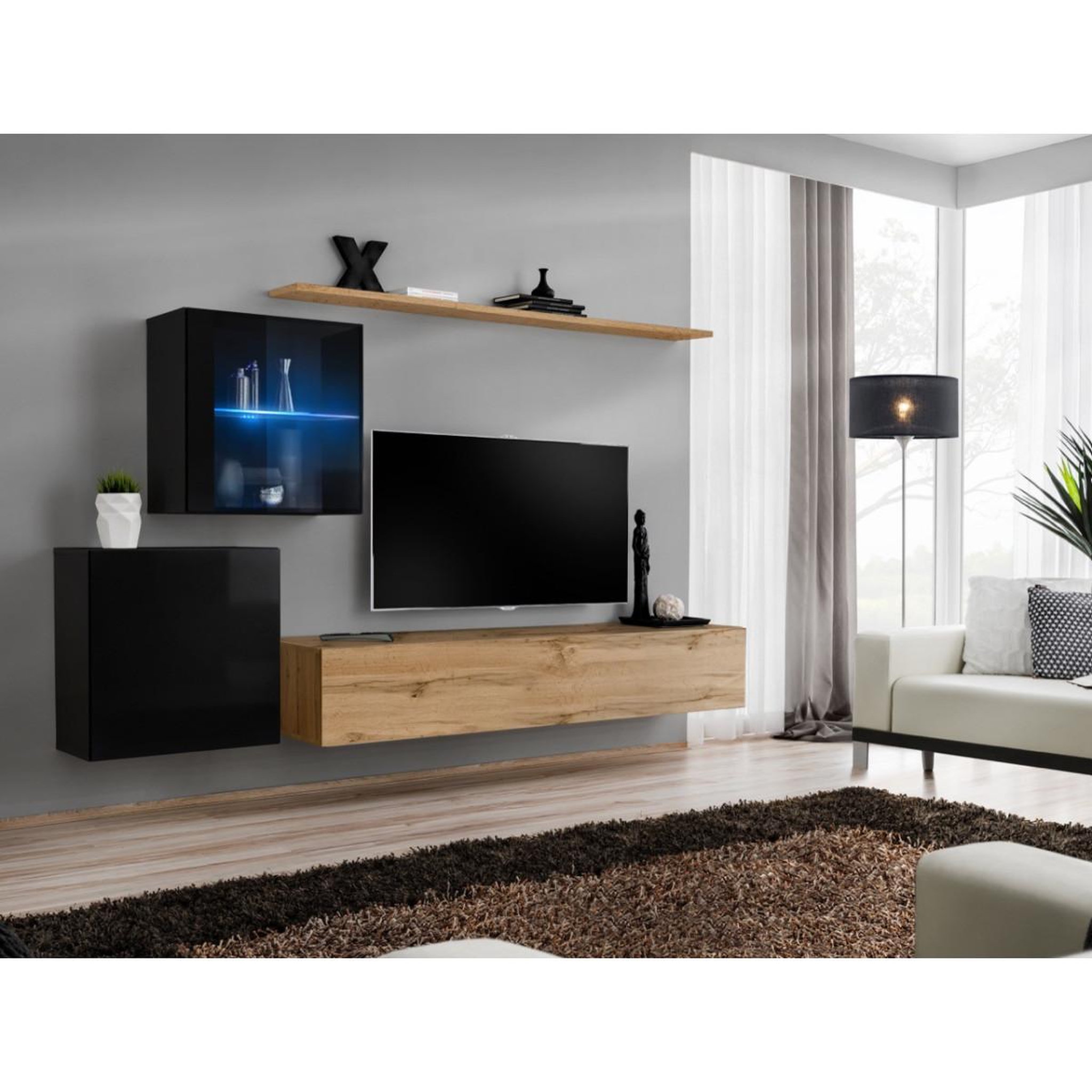 Voir la diapositive 2 : Paris Prix Meuble tv mural design  switch xv  260cm naturel & noir