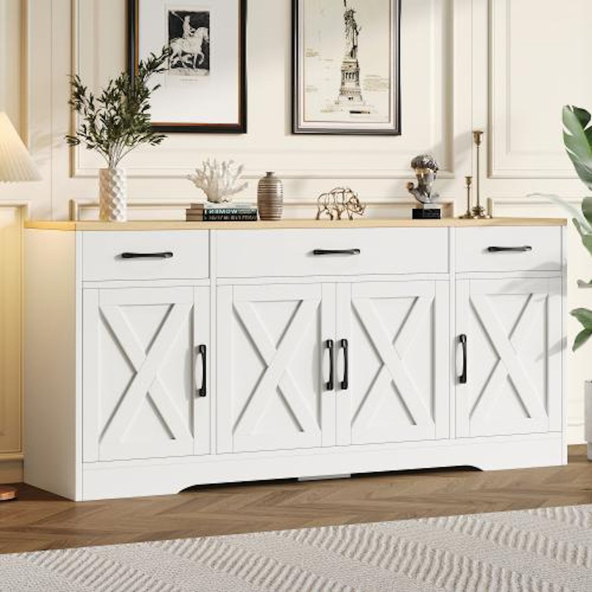 MERAX Buffet 4 porte(s) 3 tiroir(s) - 160 cm blanc mdf