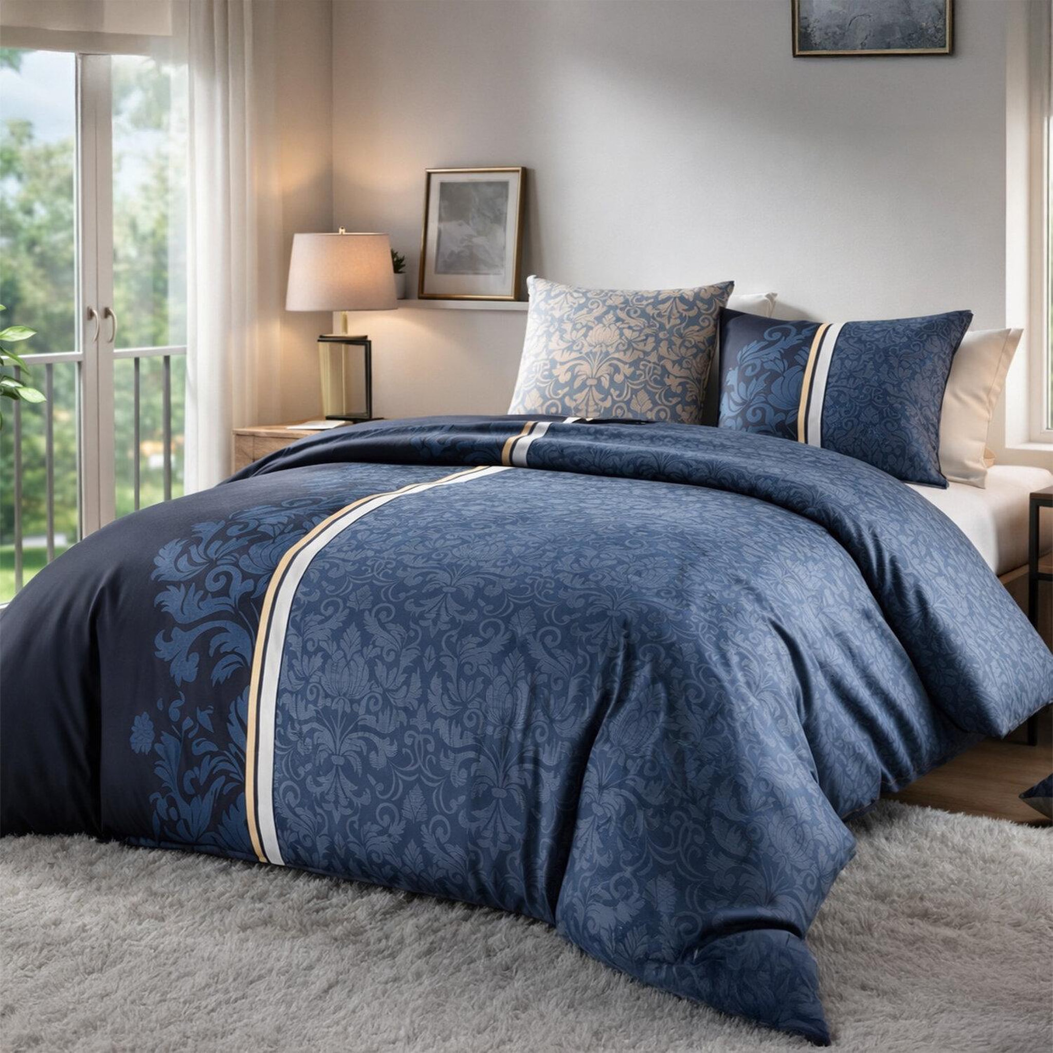 Voir la diapositive 2 : ATELIER DU COTON Parure housse de couette 100% coton 57fils arabesque