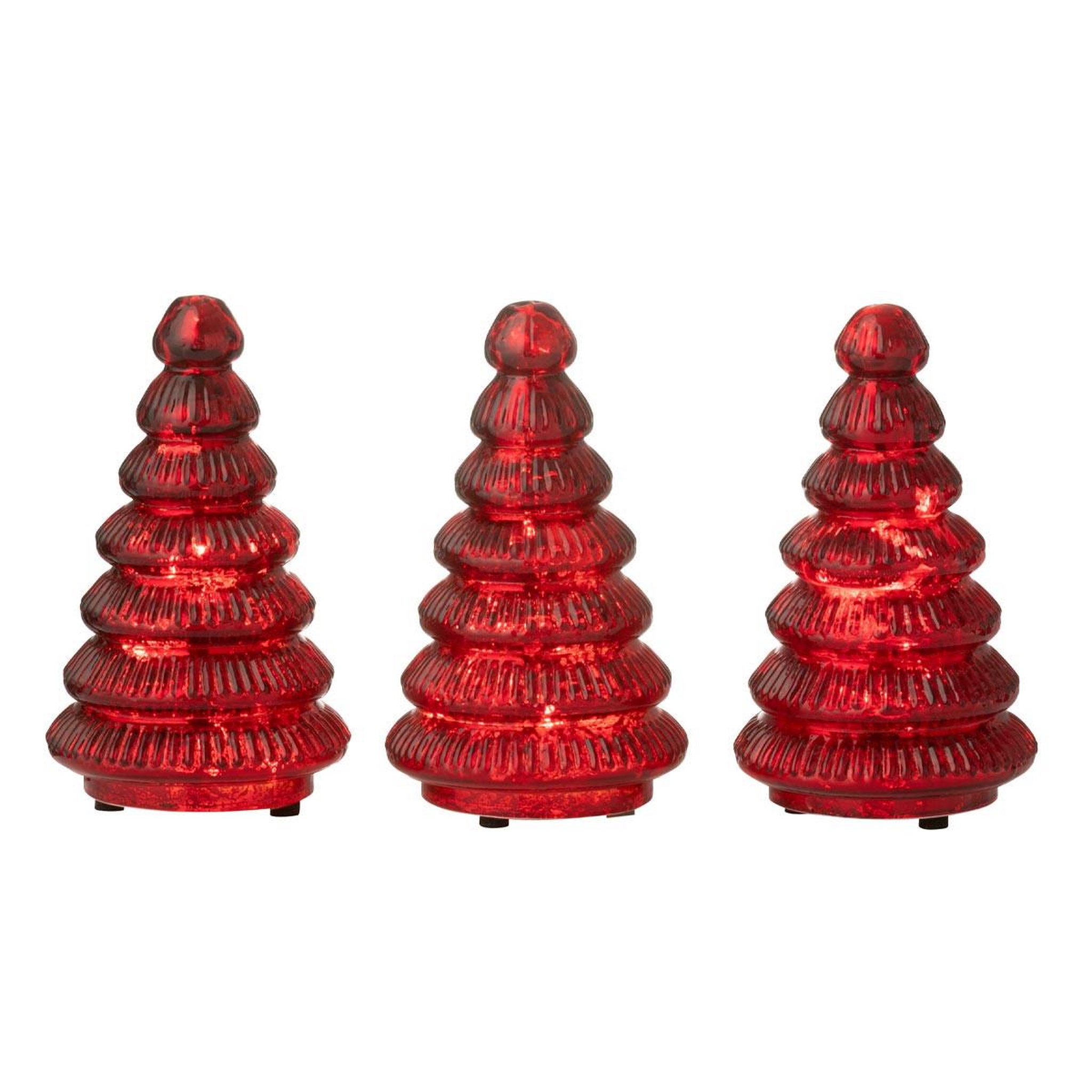 J-LINE Lot de 3 arbres de noël à led  côtelé  31cm rouge