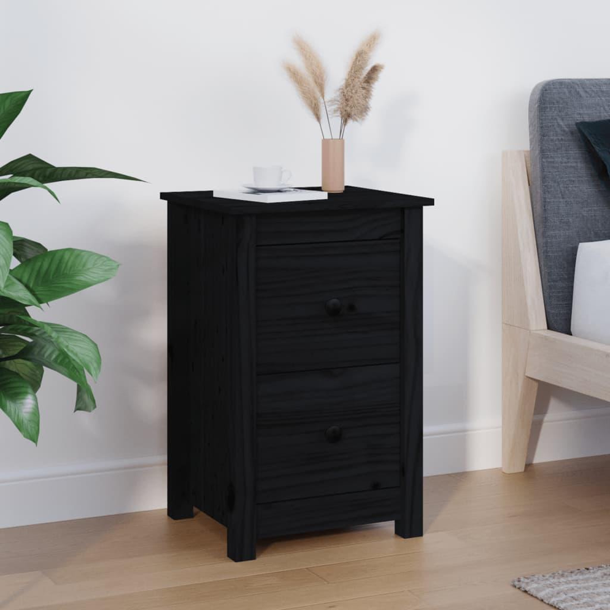 Voir la diapositive 1 : VIDAXL Table de chevet Noir 40x35x61,5 cm Bois de pin massif