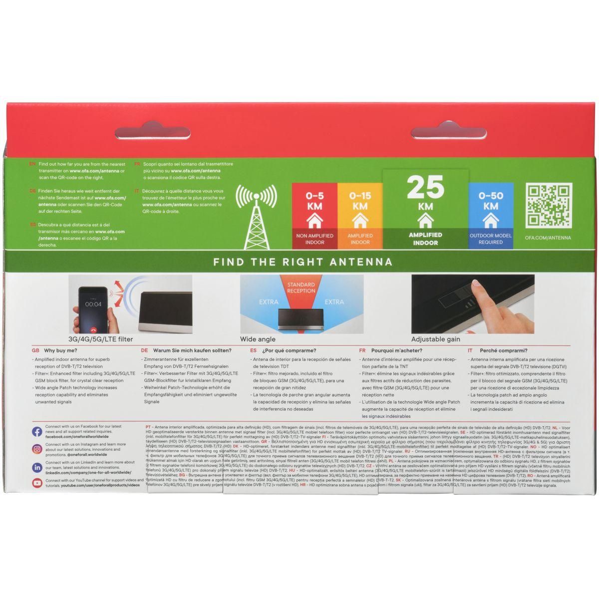 One For All Antenne intérieure SV9385 filtre 5G