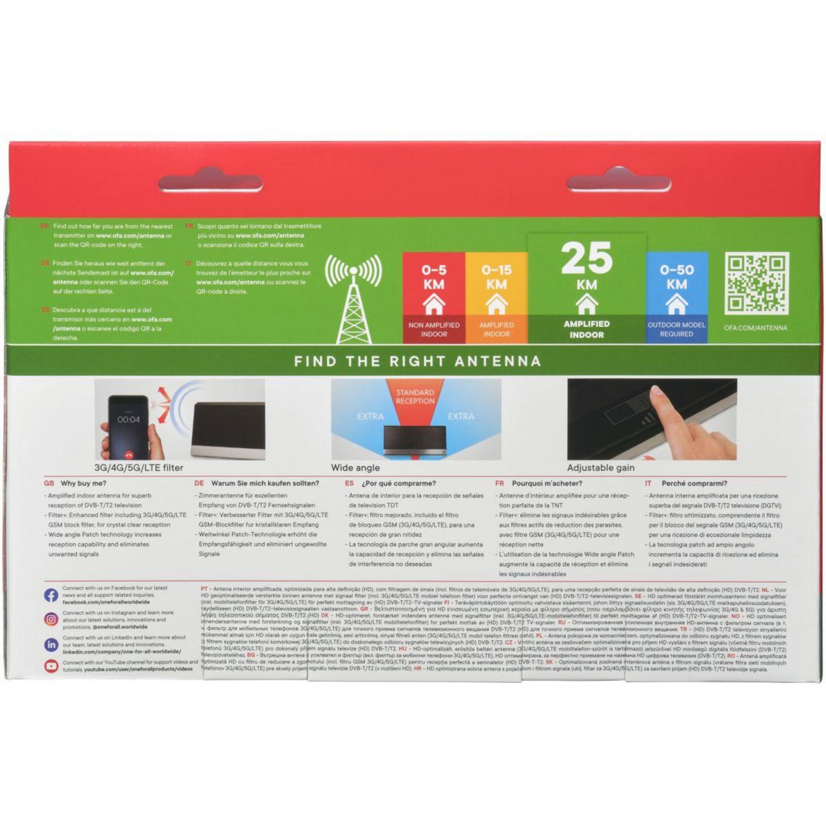 One For All Antenne intérieure SV9385 filtre 5G