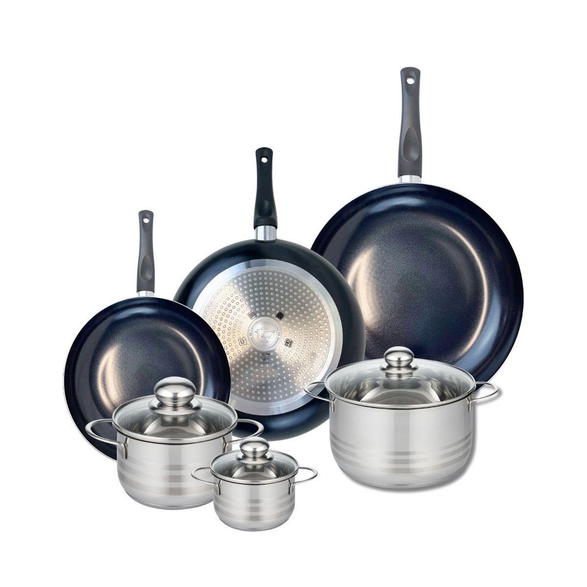 ELO Ensemble de 3 poêles de cuisson 24, 28 et 32 cm et 3 faitouts 12, 16 et 20 cm elo prima brillant