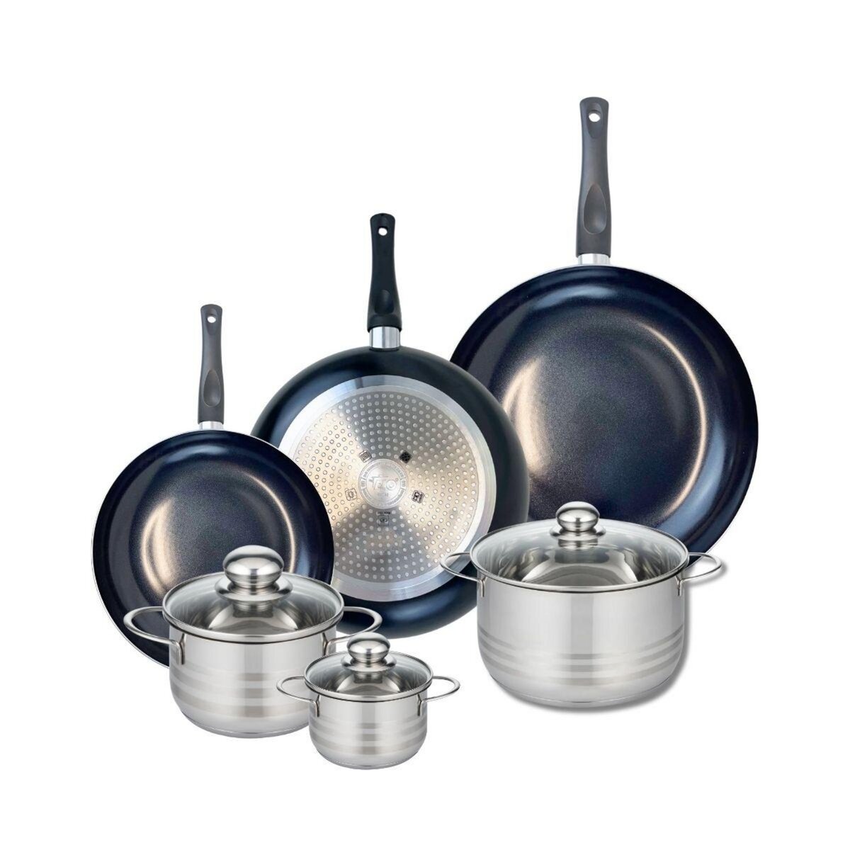 ELO Ensemble de 3 Poêles de cuisson 24, 28 et 32 cm et 3 faitouts 12, 16 et 20 cm Elo Prima Brillant