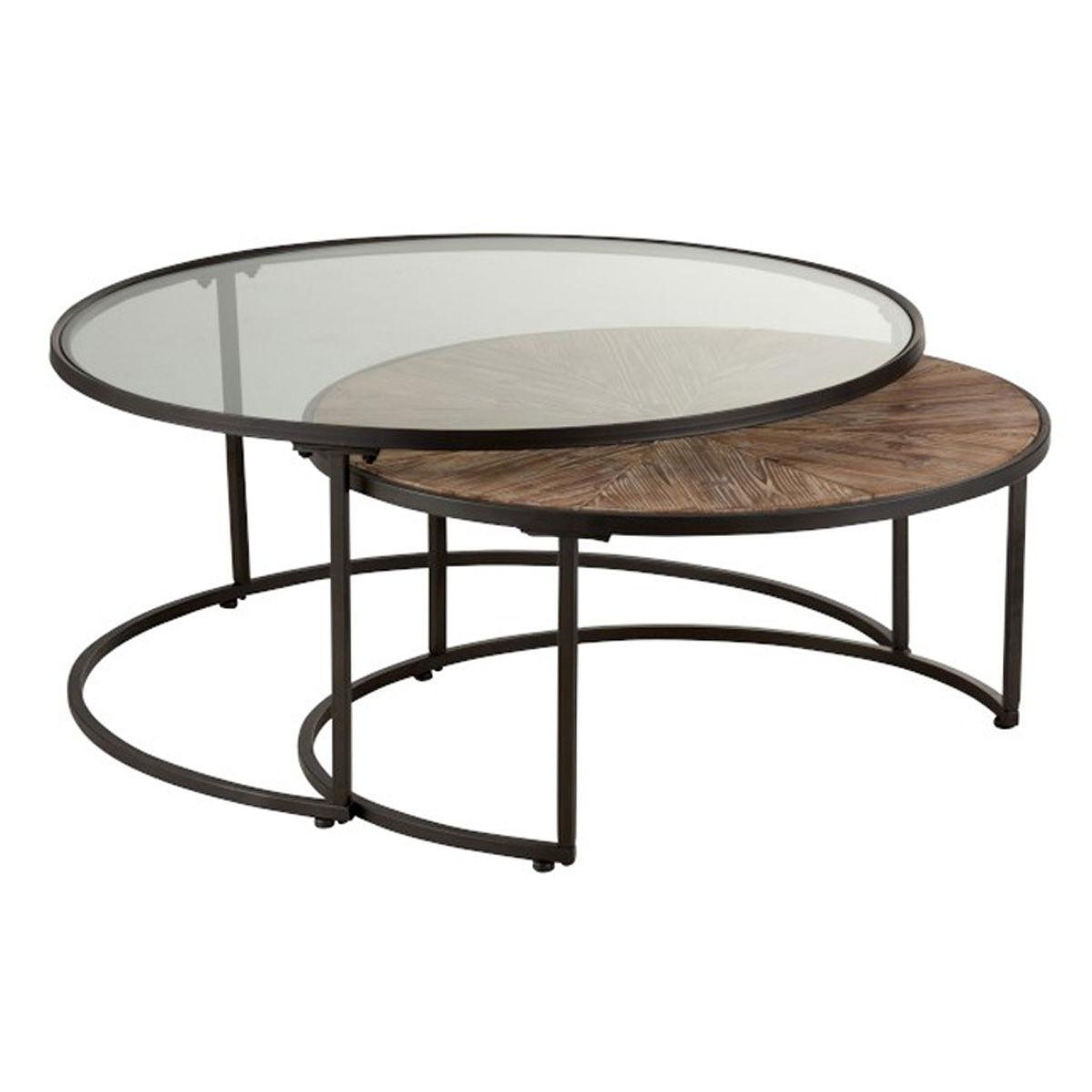 Voir la diapositive 2 : J-LINE Lot de 2 tables basses rondes  hexagone  91cm noir