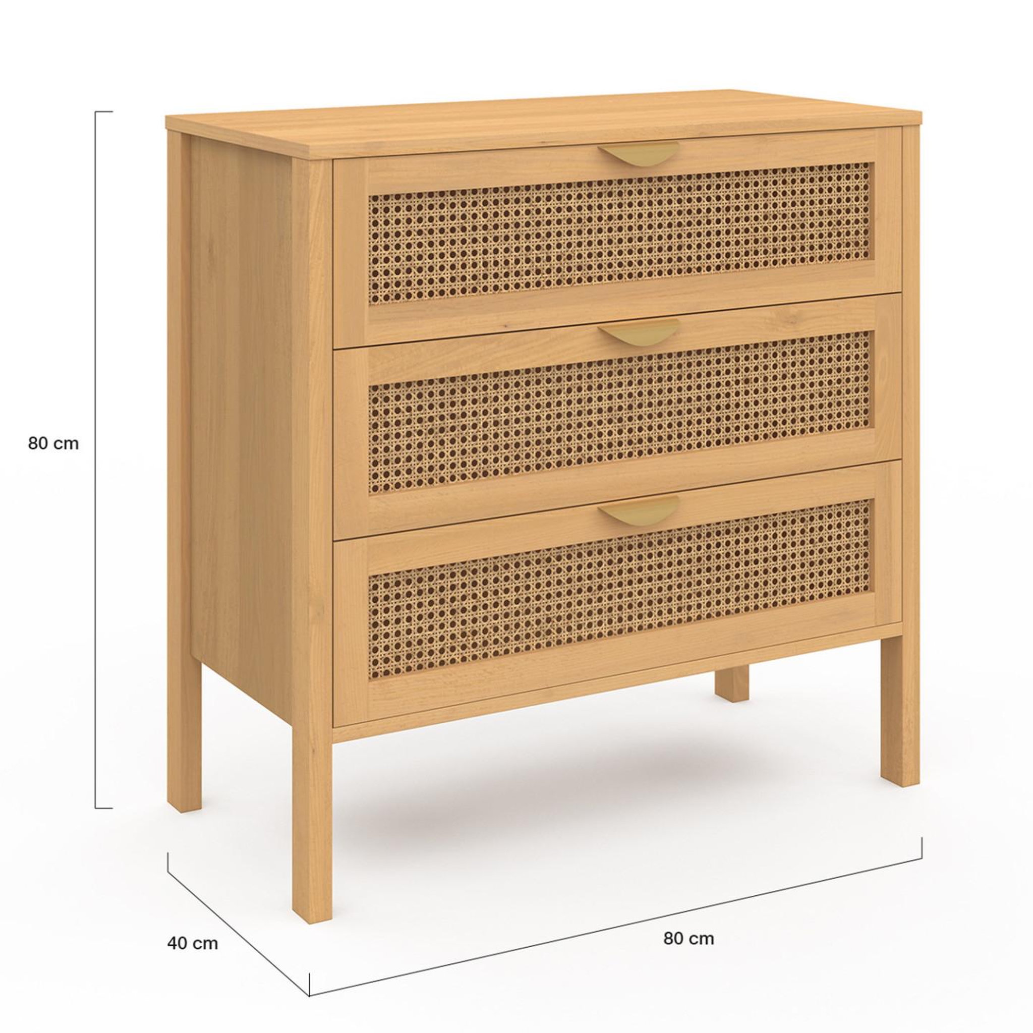 Voir la diapositive 5 : ID MARKET Commode 3 tiroirs edhen 80 cm cannage coloris bois