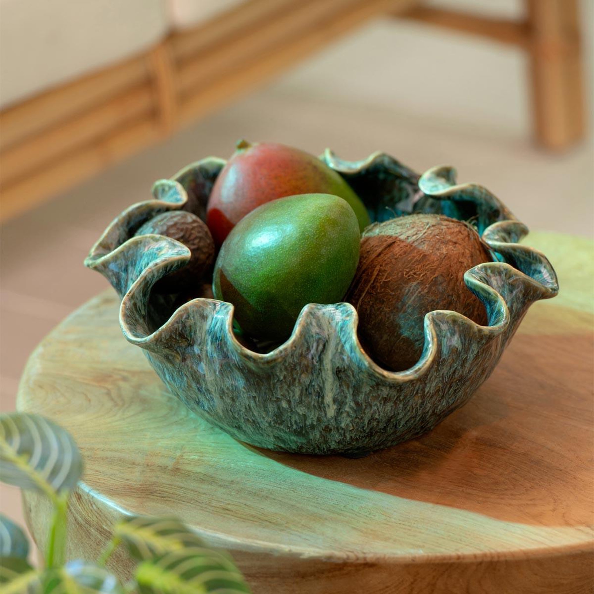 Voir la diapositive 2 : J-LINE Coupelle déco en argile  ronny  33cm bleu