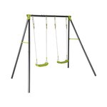 SWEEEK Portique balançoire double en métal BISE. 2 places. noir et vert. acier. L 217 x P 153 x H 195 cm