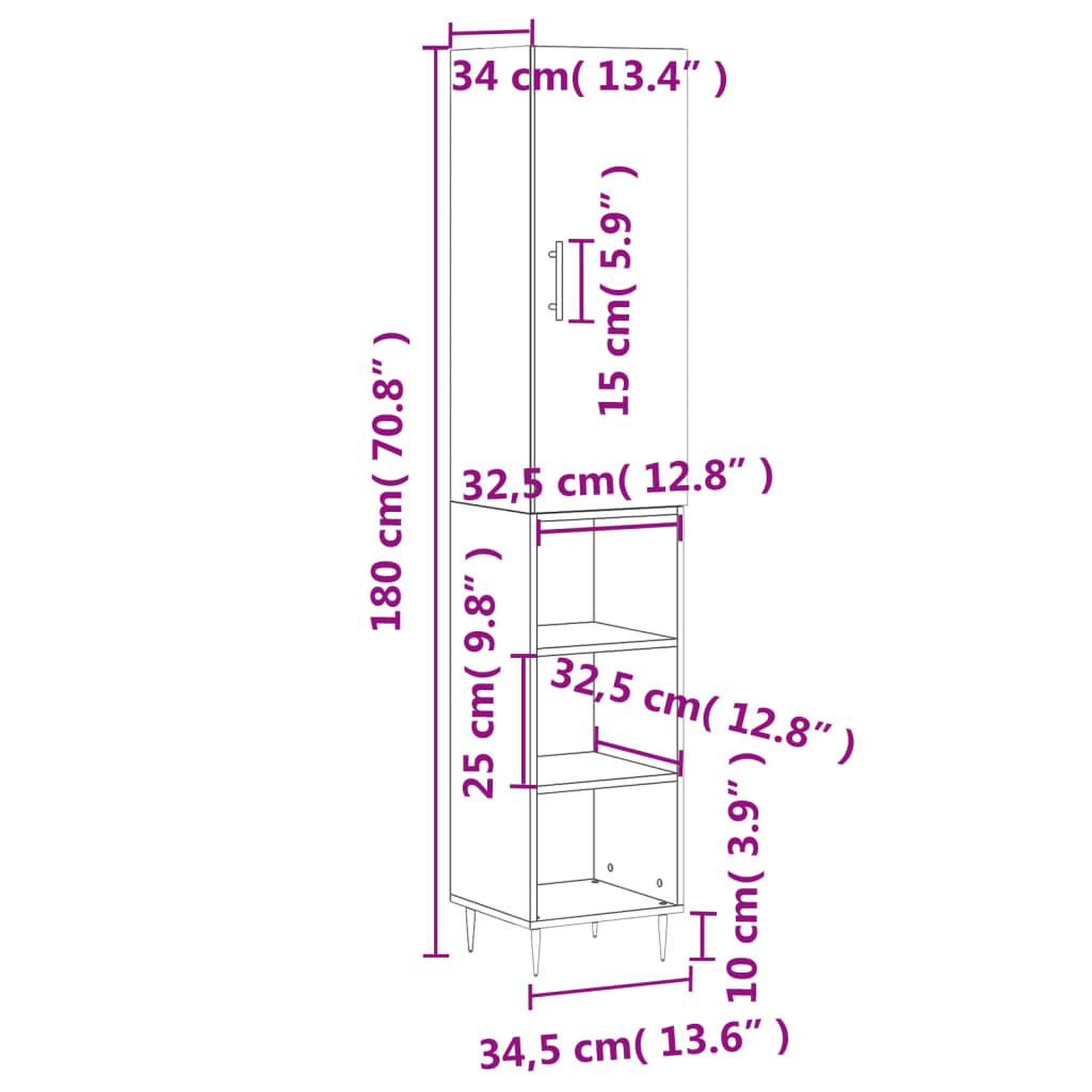 Voir la diapositive 6 : VIDAXL Buffet haut Chene fume 34,5x34x180 cm Bois d'ingenierie
