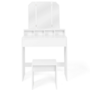 Voir la diapositive 3 : ID MARKET Coiffeuse ZELIA 3 miroirs avec 4 niches, 1 tiroir et tabouret