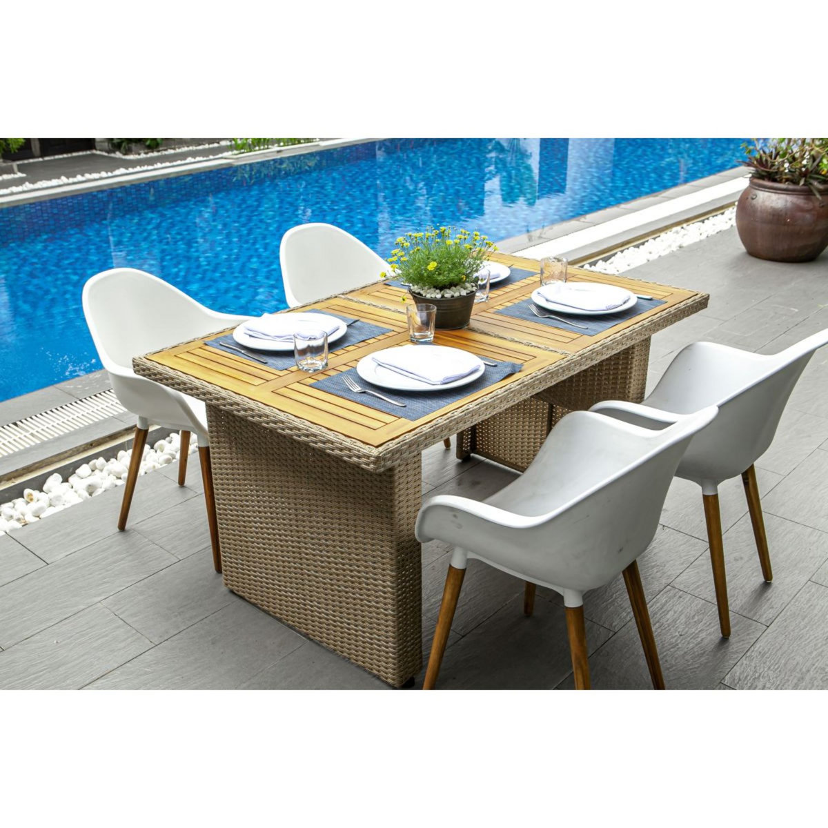 IDCOM Lot de 4 fauteuils de jardin - Coque Blanc - VINY