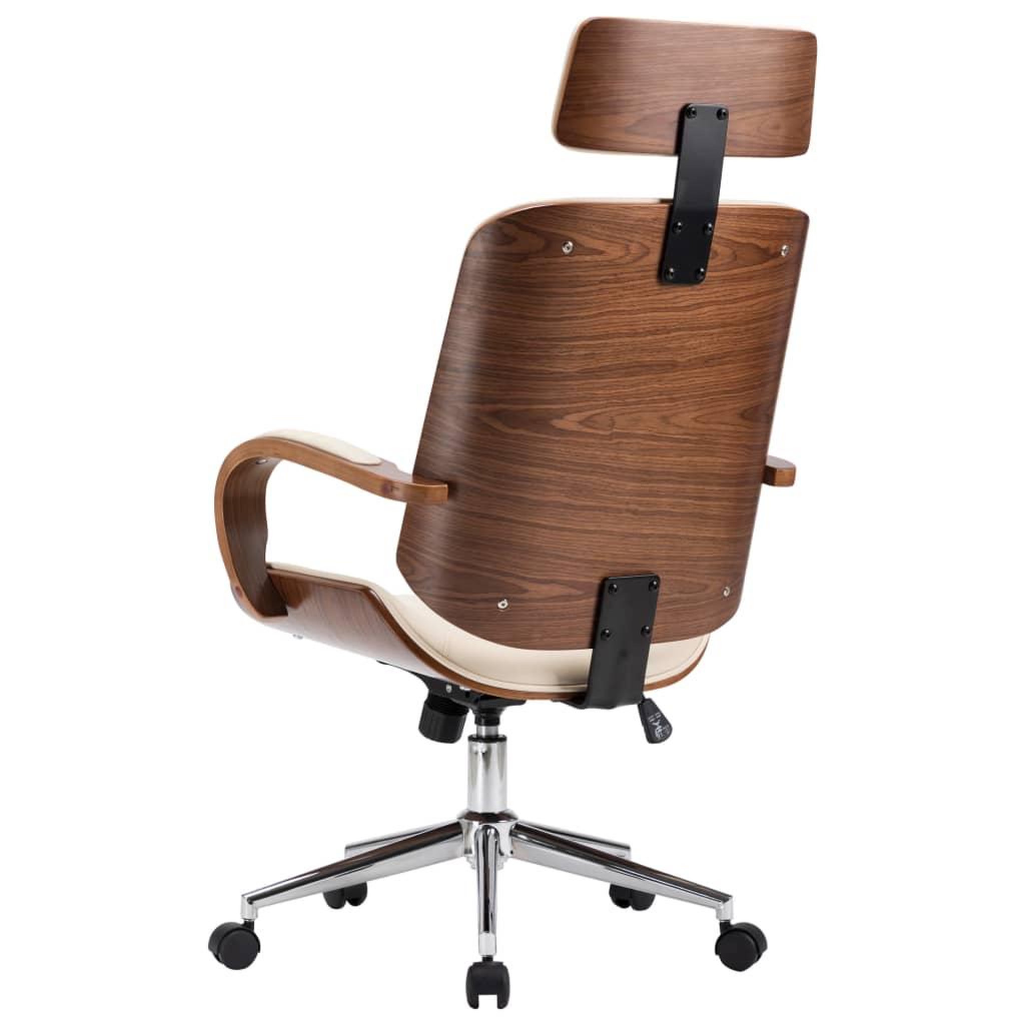 Voir la diapositive 5 : VIDAXL Chaise de bureau avec appuie-tete Creme Similicuir et bois