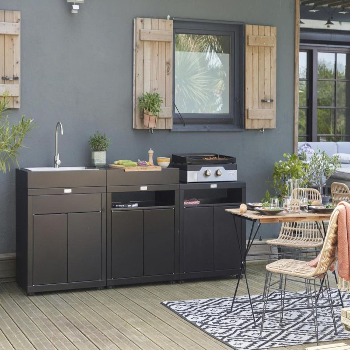 Le marquier Cuisine extérieure 3 éléments sans crédence – noir – Le Marquier