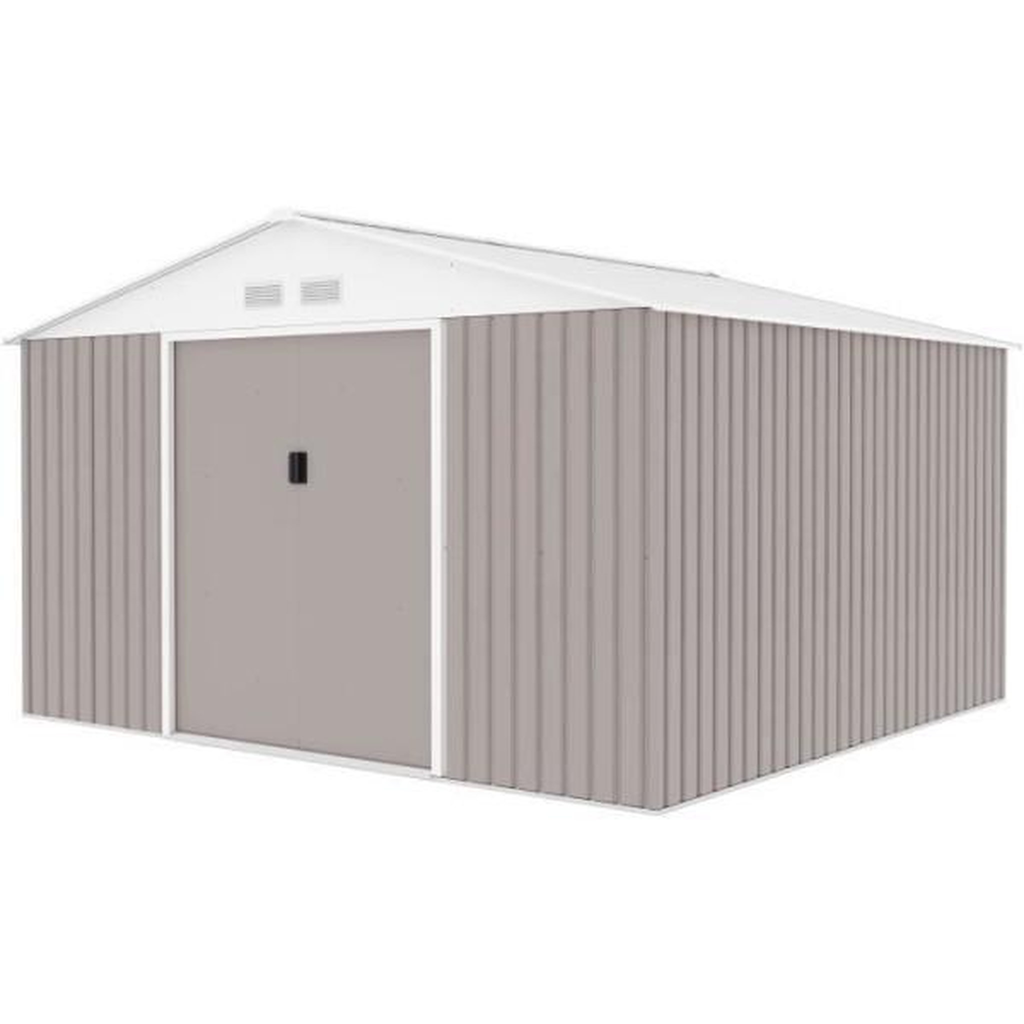 Voir la diapositive 6 : MARKET24 JUPITER Abri de jardin en métal 10,85 m² - 340 x 319 x 210 cm - Kit d'ancrage inclus, 2 portes coulissantes - Taupe