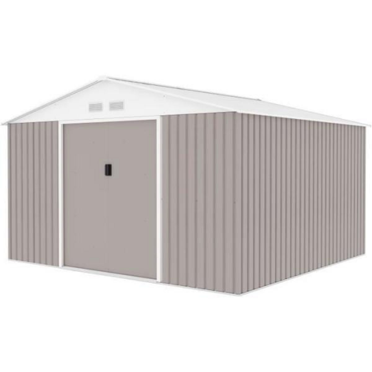 MARKET24 JUPITER Abri de jardin en métal 10,85 m² - 340 x 319 x 210 cm - Kit d'ancrage inclus, 2 portes coulissantes - Taupe