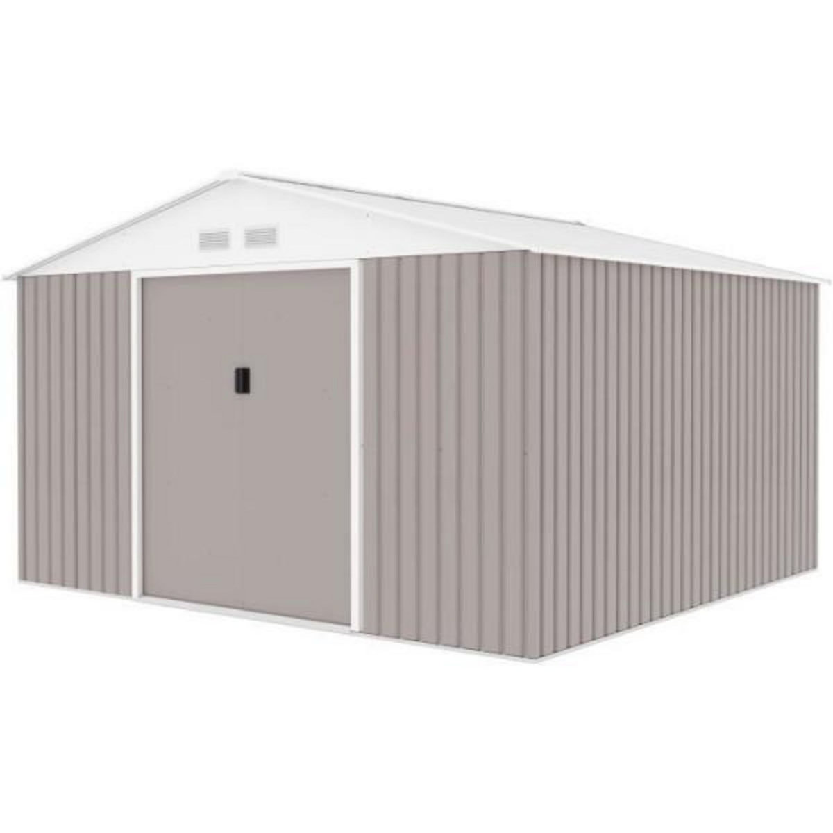 MARKET24 JUPITER Abri de jardin en métal 10,85 m² - 340 x 319 x 210 cm - Kit d'ancrage inclus, 2 portes coulissantes - Taupe