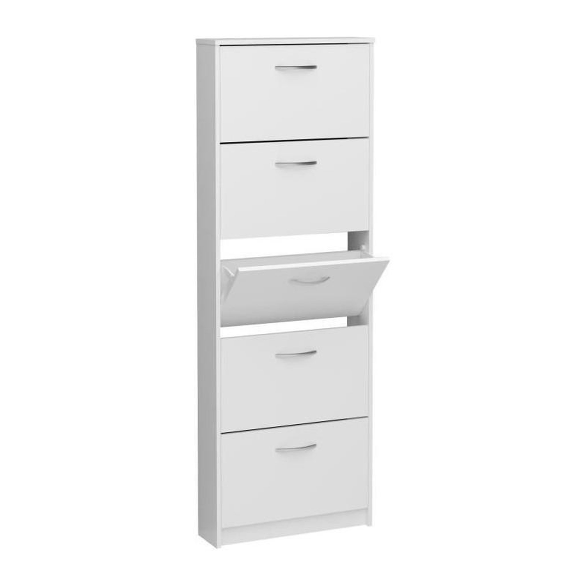 Voir la diapositive 3 : FMD Meuble a chaussures - Décor blanc - 5 Abattants - 10 paires - L58,5 x H168,5 x P17 cm - Fabriqué en Allemagne