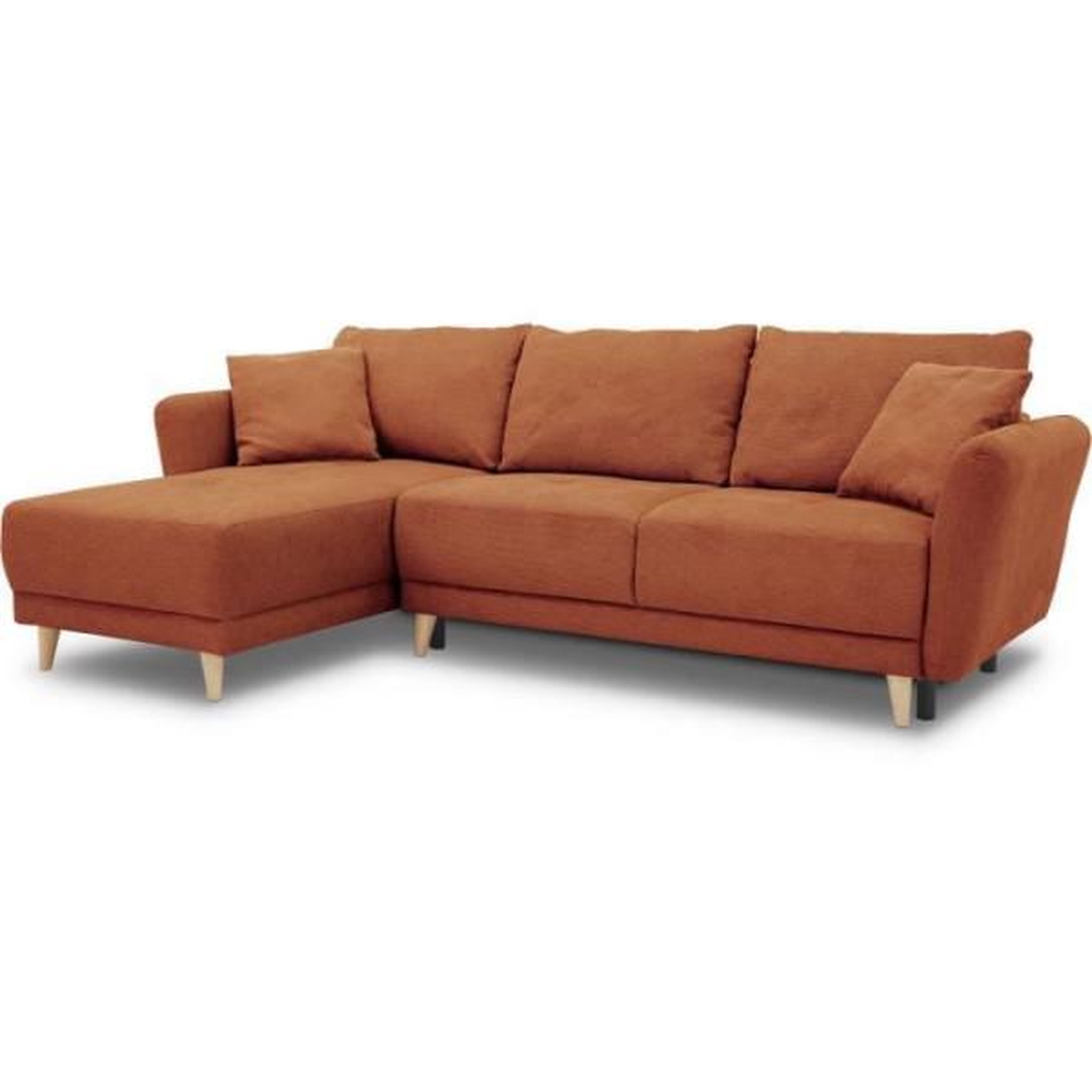 Voir la diapositive 5 : MARKET24 Canapé d'angle convertible réversible 3-4 places CLAUDIUS - Tissu Terracotta - Coffre de rangement - L 244 x P 158 x H 95 cm