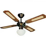 MARKET24 Ventilateur de Plafond - Plafonnier FARELEK - BALI Ø 107 cm -  réversible Laiton Antique, 4 pales noyées / cannées noyer + éclairage