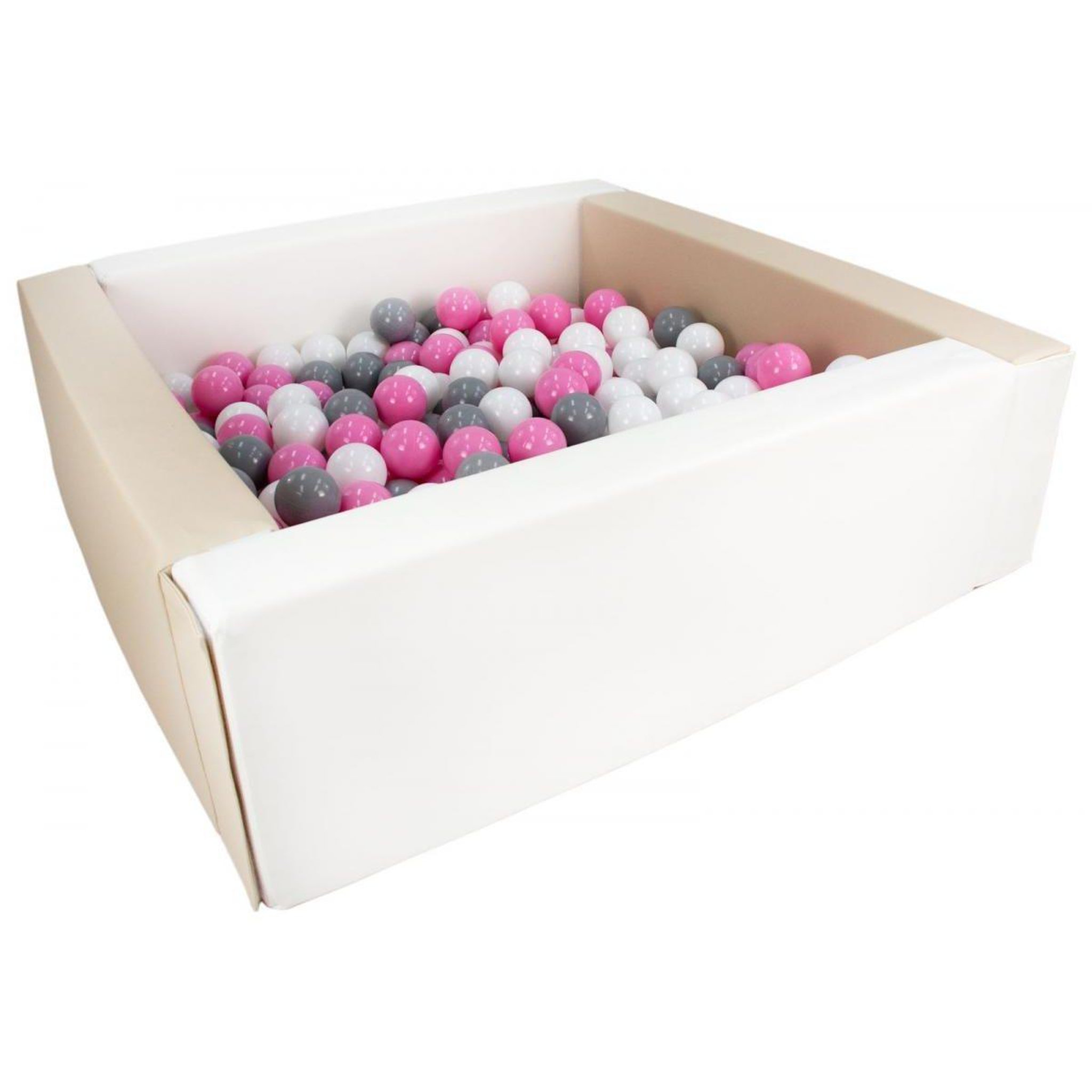 VELINDA Piscine à balles carrée avec 200 balles - blanc, cappuccino/blanc, rose clair, gris