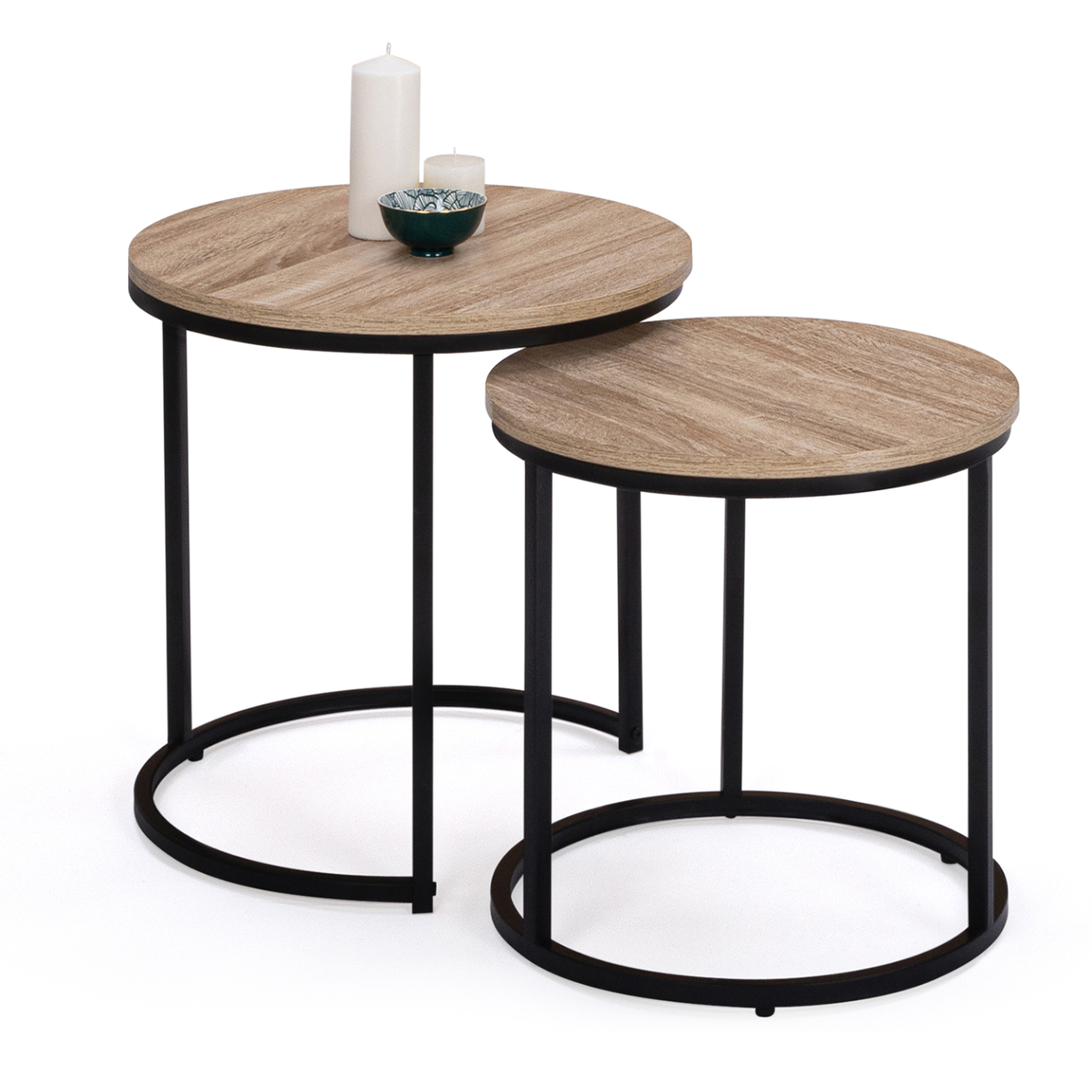 ID MARKET Lot de 2 tables basses gigognes detroit rondes 40/45 design industriel