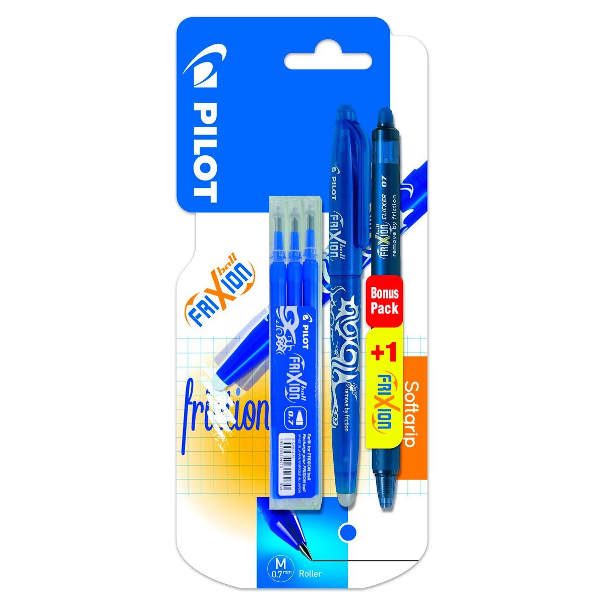 PILOT  Stylo effaçable rechargeable Frixion ball bleu + 3 recharges bleues + 1 Frixion clicker bleu nuit