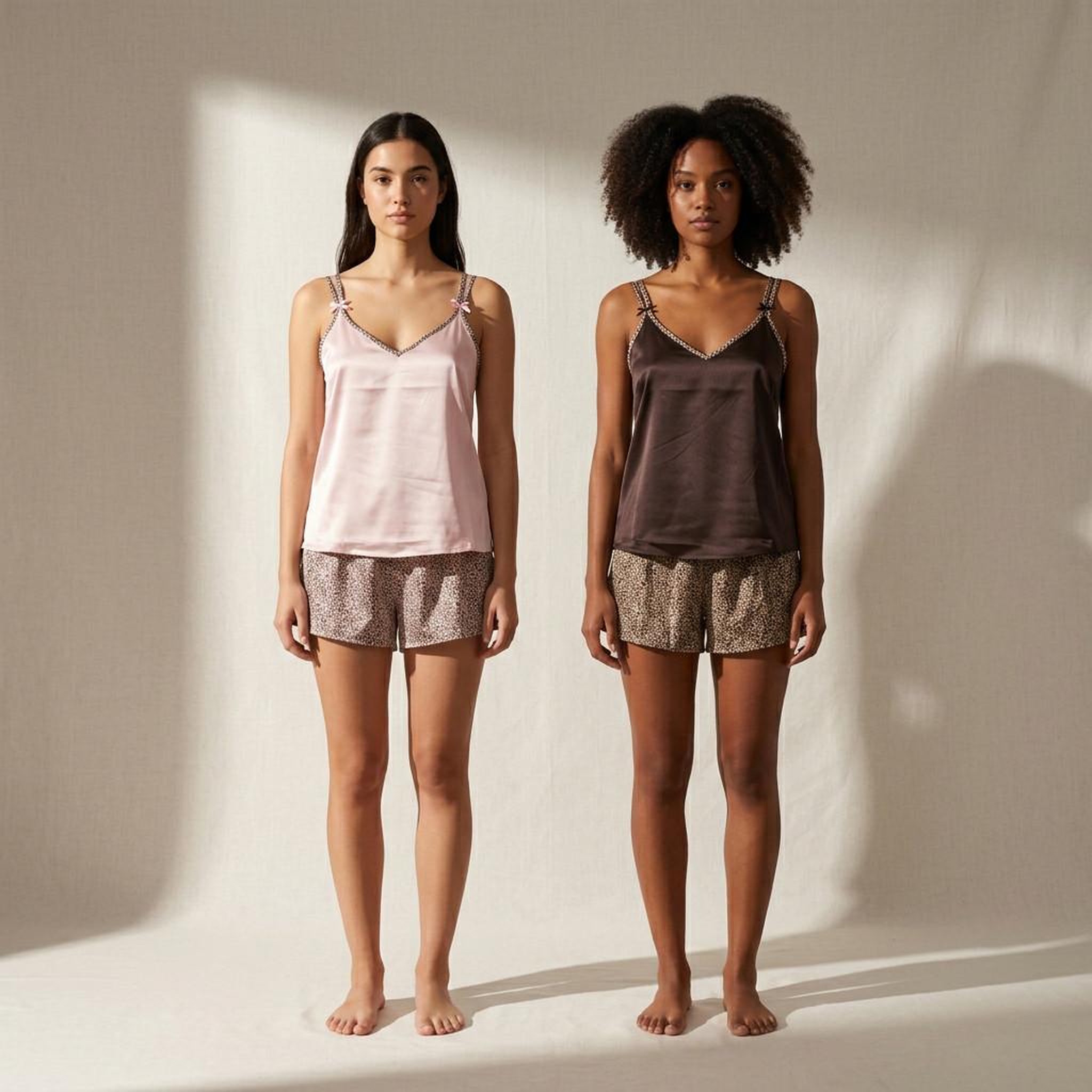 Voir la diapositive 6 : OZABI OZABI Pack 2 Pyjamas Femme Satinés, Débardeur Bretelles Léopard, Short Léopard