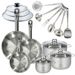 Fackelmann Set 3 poêles 20, 24 et 28 cm en inox et couvercles, 3 faitouts inox 16, 20 et 24 cm et 6 ustensiles inox Fackelmann Eterna