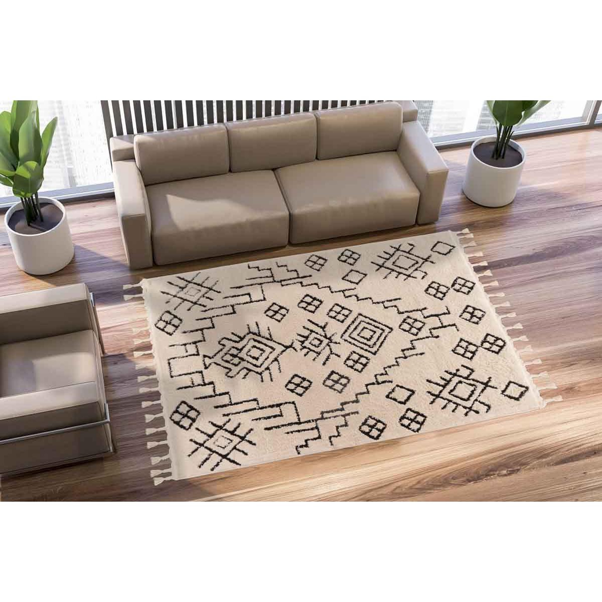 Voir la diapositive 5 : Paris Prix Tapis Tissé Ethnique avec Franges  Lovis V  Blanc
