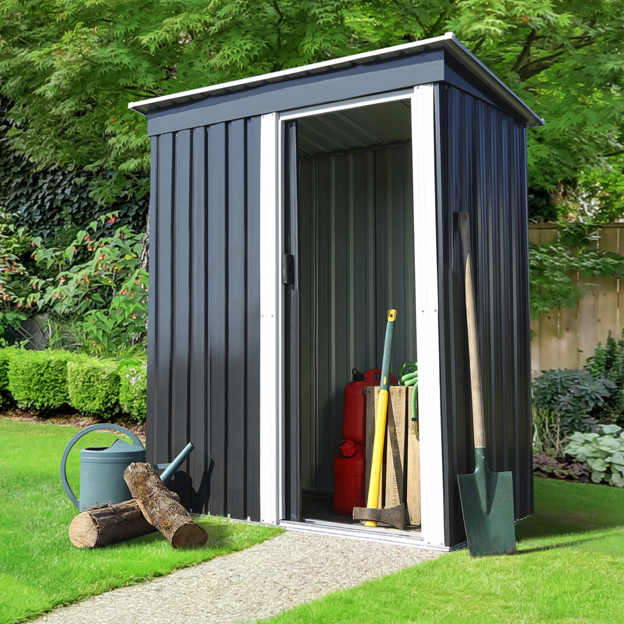 Voir la diapositive 2 : ID MARKET Abri de jardin 1,3 m² gris en acier galvanisé