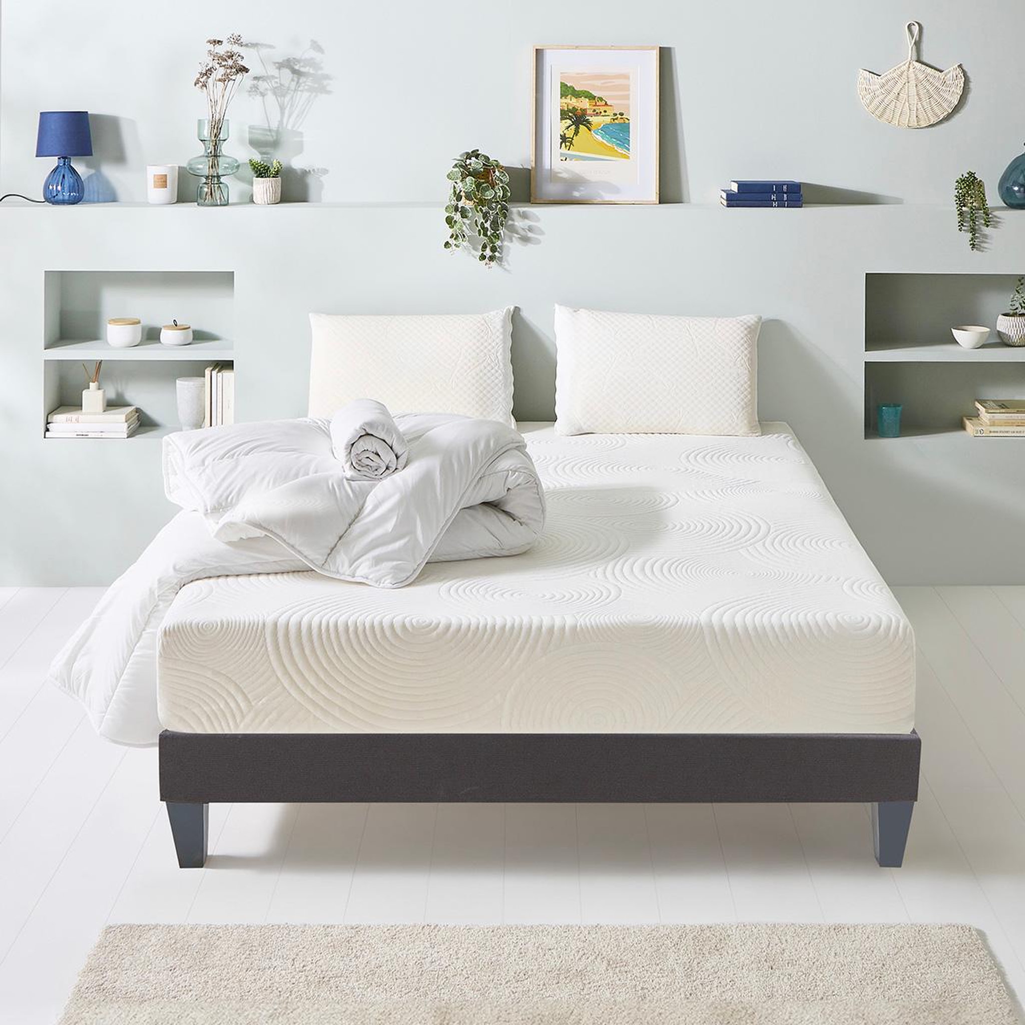 Voir la diapositive 2 : BELLECOUR Bellecour literie | pack prêt à dormir vosges | matelas mousse haute densité + sommier + accessoires